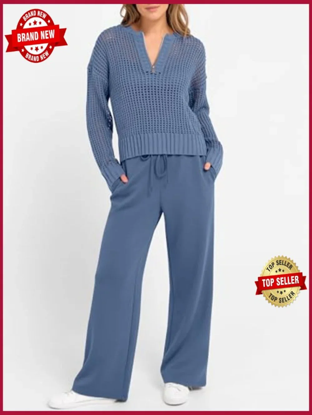 2 Piece Loungewear Set Crochet Top Wide Leg Pants Travel Matching Sets